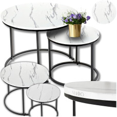 ZOLTA 2 kavos staliukų rinkinys Apvalus pramoninis palėpės staliukas 60 cm skersmens ir 40 cm skersmens svetainės staliukas MDF metalinis staliukas Modernūs erdvę taupantys stabilūs svetainės staliukai Dizainas baltas