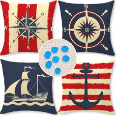 Cirzone Outdoor Cushion Set of 4 Cushion Covers 45 x 45 cm Decorative Living Room Linen for Decorative Living Room, Garden, Balcony