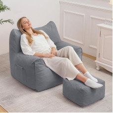 HOMMPA Pupų maišas su taburete, katės formos jaukus pupų maišas sofa suaugusiesiems, XXL pupų maišas su užpildymo laidu, fotelis, didelis skaitymo krėslas gyvenamajame kambaryje, miegamajame, koledžo bendrabutyje, pilka