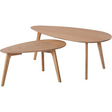 home24 Couchtisch-Set 2er-Set in Eiche teilmassiv, Furnierte Tischplatte mit Beinen aus lackiertem Massivholz, Flexibel positionierbare Tische für den zentralen Wohnbereich