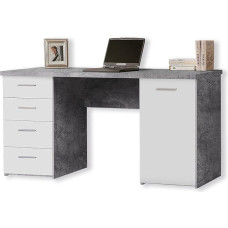 FORTE Net106 4-Drawer Desk with 1 Door, Wood, Concrete Effect, Light Grey/White, 145 x 60 x 76.3 cm