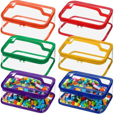 Pack of 6 toy storage bags, storage bags, transparent toy bag, waterproof PVC storage bag, can contain toy building blocks, hold anything (multi-coloured)