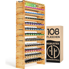 NutriChef Regal Slim Bamboo Wood Wine Rack - 108 Bottles, 4 Tiers - Stackable Bottle Rack for Cellar or Kitchen - Easy Assembly - 85 x 25 x 159 cm