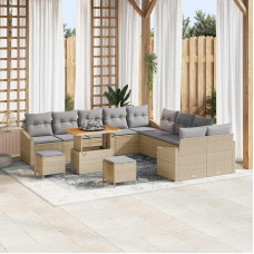 Modulares Terrassen-Set Schwarz, Gartensofa-Set 13-teilig mit Kissen und Stauraum als Outdoor-Sofa-Gruppe, Poly Rattan Gartenmöbel-Set mit 4 Armsofas, 6 Zweisitzern, 2 Hockern, 1