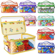 8 pakuotės itin didelių žaislų saugojimo krepšiai su etiketėmis daugkartinio naudojimo Clear PVC lentos žaidimas saugojimo kelionės vandeniui atsparus žaislas organizatorius maišeliai su vardo etiketės ir