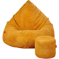 Pupelių maišas su taburete, garstyčių geltonos spalvos, 95 x 95 x 120 cm, XXL suaugusiųjų pupelių maišas su užpildu, miegamojo ir svetainės baldai, aksominiai kambariniai pupelių maišai, pupelių maišas, poilsio kėdė