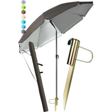 Menz 180 cm skersmens paplūdimio skėtis, 3-in-1 rinkinys - UPF 50+ paplūdimio skėtis, atsparus vėjui, stabilus + skėčio apdangalas + skėčio laikiklis - sodo skėtis su skėčio smaigaliu, skėčio smaigalys