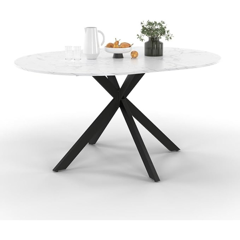 IDMarket - ALIX išplečiamas apvalus valgomojo stalas 4-8 asmenims Metalinė voratinklio koja, juodas stalviršis su marmuro efektu Aliaska 110-150 cm