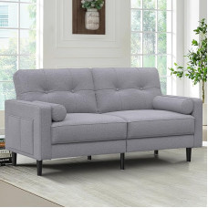 Šiuolaikinio dizaino, 2 sėdimų vietų sofa, 2 pagalvėlės, patogus lininis minkštasuolis su 2 laikymo skyriais, skirtas svetainei, miegamajam ir biurui, lengvai surenkamas mažas baldas, pilka spalva