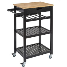 HOME DECO FACTORY HD7102 40 x 62.5 x 85.5 cm Wheeled Storage Trolley for Kitchen Dining Room Black Wood