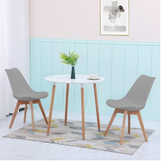 Dining Table with 2 Chairs, Dining Room Group, Kitchen Table Set for 2 People, for Living Room, Kitchen, Office (Round White Table + 2 Beech Grey Chairs)