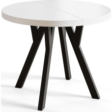 OVO apvalus išskleidžiamas valgomojo stalas, modernus svetainės ir virtuvės stalas, tvirtos konstrukcijos stalas, skersmuo 80 cm - 130 cm, balta spalva, kolekcija