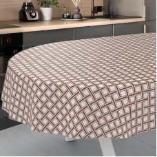 Oilcloth Tablecloth, Washable, Oilcloth, Garden Tablecloth, Outdoor, Indoor, Oval, 240 x 140 cm, Cut Edge, Checked Beige