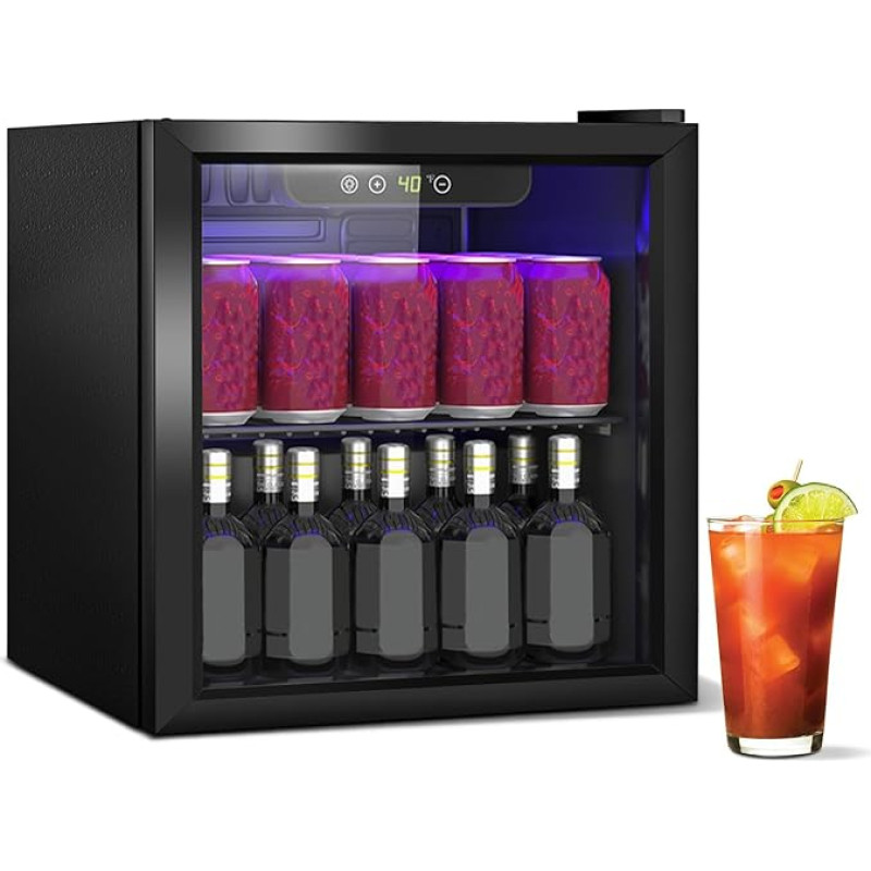 Getränkekühlschrank, 60 Dosen/40L Mini-Kühlschrank mit Transparente tür für Limonade, Bier oder Wein, freistehender kleiner Kühlschrank mit verstellbaren abnehmbaren Regalen und LED-Display