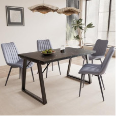 5 dalių valgomojo komplektas - modernus valgomojo stalas (140 x 80 cm) su 4 minkštomis kėdėmis, metalas ir MDF, elegantiškas aksomo arba dirbtinės odos apmušalas, stilingas ir patvarus