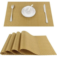 PVC-Küchen-ESS-Tischsets für Tischsets, Deckchen, Tassenuntersetzer, Untersetzer, wasserfeste Tischdecke (Spalva: Auksinė, Dydis: 10er-Set) HGCHH