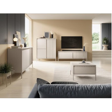 Lomadox Wohnzimmer Set mit Rillenfront in beige, mit TV-Lowboard, Kommoden & Couchtisch, modern