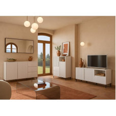 Lomadox Wohnzimmer Möbel Set in Weiß modern mit Sideboard, Highboard & Lowboard, 3-teilig, Wohnwand, Anbauwand, Fernsehwand, Fernsehschrank, Kommode, Wohnzimmer-Set