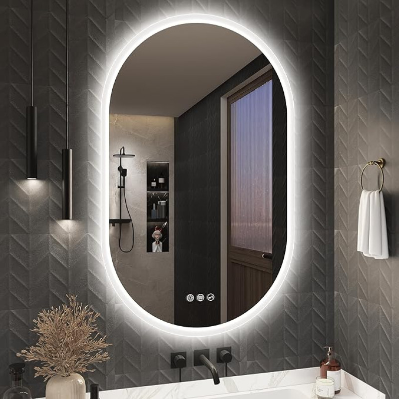 S'bagno Vonios veidrodis su LED žibintais 100 x 60 cm ovalus sieninis veidrodis 