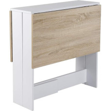 HUOLE valgomojo stalas, sulankstomas stalas su ratukais, rašomasis stalas, šoninis stalas, stalas su lentyna valgomajame, medinis, 103 x 76 x 73,4 cm (balta + ąžuolo spalva)