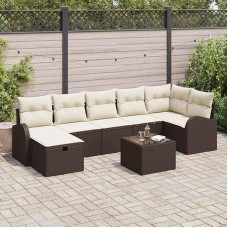 Gartenmöbel Sofa Set mit Kissen und Stauraum, 7-teiliges Terrassen Sofaset aus Poly-Rattan in Schwarz und Creme, Outdoor Sofagarnitur