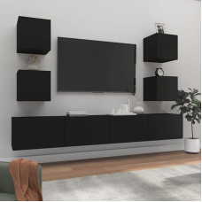 Homgoday TV Furniture Set 6 Pieces Black Multilayer Wood TV Cabinet Low TV Cabinet Coffee Table TV Stand for Living Room