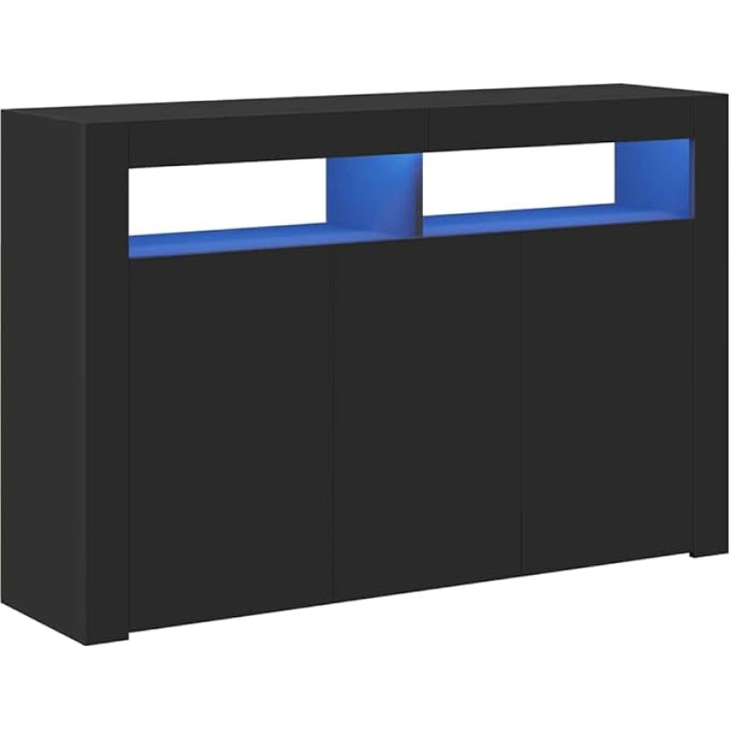 ACAGALA Komoda su LED šviestuvais, sandėliavimo spintelė su USB prievadu ir LED apšvietimu, komoda su stalčiais, skirta miegamajam ir svetainei, vitrina, 115,5 x 30 x 75 cm, juoda