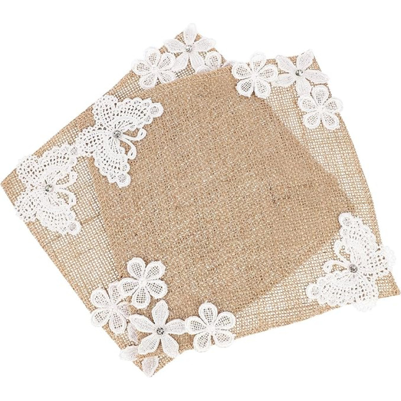 DOITOOL 2 Stück Tischsets aus Leinen mit Zartem Spitzenbesatz Abwaschbar und Fest für Hochzeit und Bankett Wiederverwendbare Tischunterlage in Beige