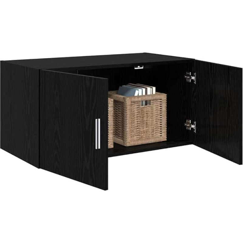 vidaXL Juoda ąžuolo medienos sieninė lentyna 80 x 42,5 x 40 cm, didelė laikymo erdvė su montuojamomis durelėmis ir vyriais, modernus baras jūsų valgomajame, tekstūruotos rankenos