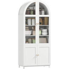 HOMCOM Tall Kitchen Cupboard Cupboard Cupboard with 4 Doors 2 Acrylic and Adjustable Shelves Storage Furniture for Living Room Dining Room 78 x 40 x 180 cm White