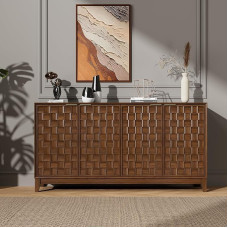 COLAMY Sideboard 150 cm Holz mit Stauraum – Modernes Sideboard für Wohnzimmer, Küchenschrank mit verstellbaren Einlegeböden, Buffet Schrank mit 3D Holzfront, Walnut