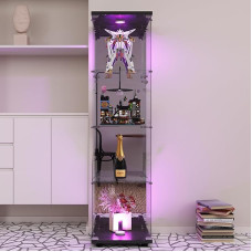 Stiklinė vitrina, stiklinė vitrina, 4 lygiai, spinta su užraktu, vitrina, LED vitrina, stiklinė vitrina kolekcijai, su durelėmis, baldai, vitrina, gyvenamoji
