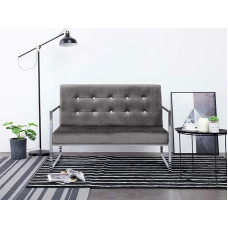 LAPOOH 2 vietų sofa su porankiais, sofa gyvenamajam kambariui, butams, poilsio sofa, sofos ir kušetės, relaksacinė sofa, tamsiai pilka, chromas ir aksomas