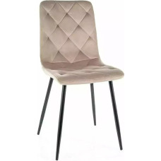 Jerry Dining Room Chair with Velvet Cover, Dark Beige, 45 x 45 x 91 cm, Metal Frame, Diamond Quilted Design, Maximum Load 120 kg