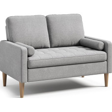 2 sėdimų vietų sofa, 2 sėdimų vietų sofa, maža sofa su 2 pagalvėlėmis, mini sofa su porankiais svetainei, miegamajam, butui, biurui, 121 x 77 x 87 cm, šviesiai pilka