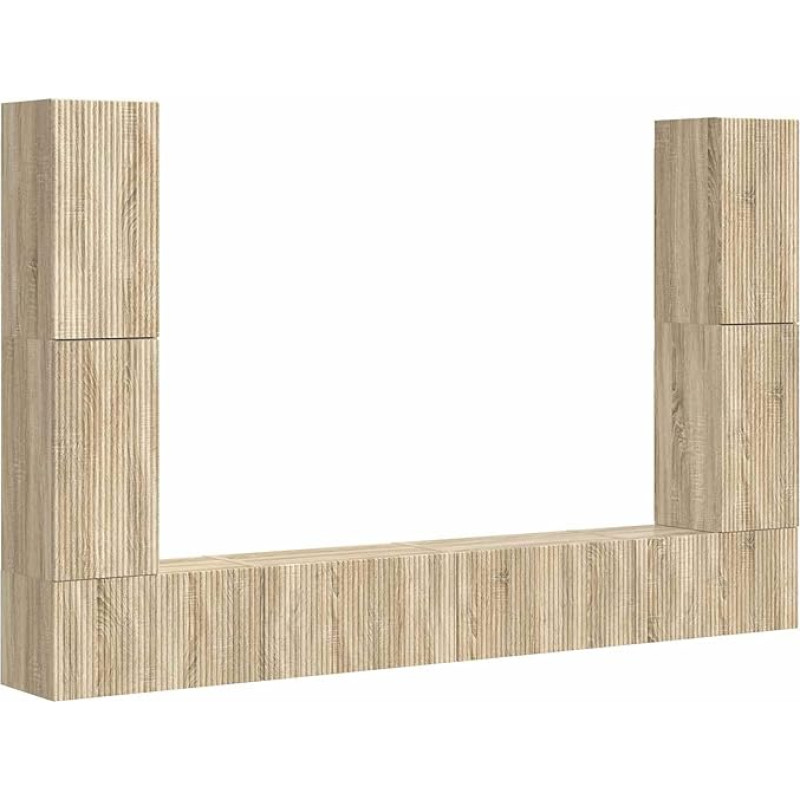 TV Schrank,TV-Schrankset 8 pcs Sonoma-Eiche Holzwerkstoff,TV lenta Hängend Schrank Fernsehschrank TV bankas Wohnzimmer Möbel Modern Wandschrank für Wohnzimmer Schlafzimmer