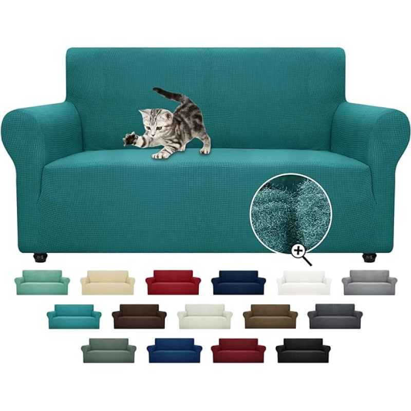 ZNSAYOTX Super-Stretch-Couchbezug für Wohnzimmer, Hunde, haustierfreundlich, Möbelschutz, Spandex, Zweisitzer-Schonbezüge mit rutschfesten Schaumstoffstäbchen (Pfauenblaugrün, Zweisitzer)