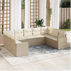 9-TLG. Garten-Sofagarnitur Beige Poly Rattan Set mit Kissen und Stauraum, Garten Sofa Set 9-TLG. Beige und Poly Rattan Sofagarnitur für Terrasse