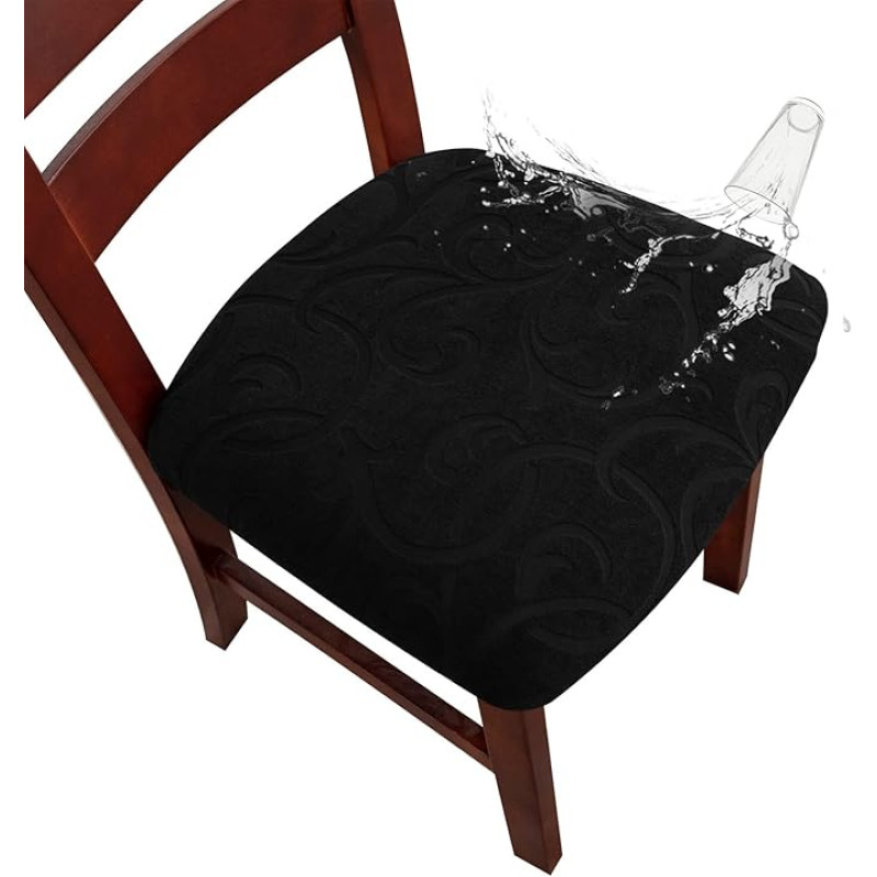 Genina Wasserdichte Stuhl-Sitzbezüge, Esszimmerstuhlbezüge, Stretch-Sitzbezug für Esszimmer, Stuhlschutz, Schonbezüge für Küche, Hotel (2, Blumenmuster, Schwarz)
