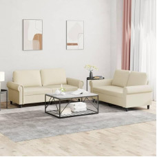 2-TLG. Sofagarnitur mit Kissen Creme Kunstleder - Bequemes Sofa-Set mit gepolsterten Sitzflächen