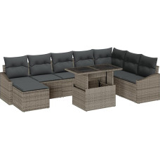 Rantry 9-teiliges Garten-Sofa-Set mit Kissen Grau Poly Rattan Gartenlounge Modelis3357792