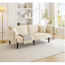 Sofas, Sofas & Couches, Cloud Couch, 2-in-1 Adjustable Sofa Bed - Two Seater with Velvet Cover, Folding Armrests & Sleep Function, Ideal for Small Spaces (Beige)