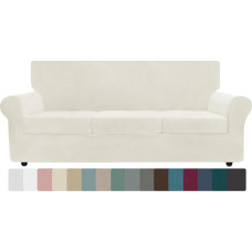 ZNSAYOTX Luxus-Samt-Couchbezug, 4-teilig, Stretch-Sofabezüge für 3 Kissen, dick, weich, groß, rutschfest, für Hunde, Haustiermöbelschutz (Beige), 231 cm - 279,4 cm (3 Kissen)