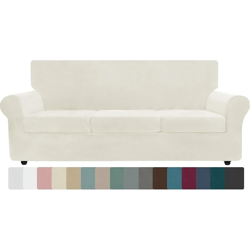 ZNSAYOTX Luxus-Samt-Couchbezug, 4-teilig, Stretch-Sofabezüge für 3 Kissen, dick, weich, groß, rutschfest, für Hunde, Haustiermöbelschutz (Beige), 231 cm - 279,4 cm (3 Kissen)