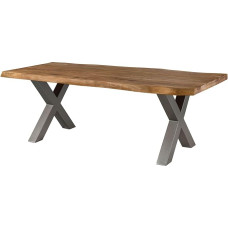 Massivmoebel24.de Freeform 5 Sheesham medienos medžio stalas Natūraliai dažytos X formos kojelės, matinis sidabras, 220 x 100 x 77 cm, medžio masyvo stalas Medžio krašto stalas, valgomojo stalas