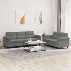 2-TLG. Sofagarnitur mit Kissen Sofa Wohnzimmer Sitzgruppe Wohnzimmer Sofos komplektas Sofas FüR Wohnzimmer Dunkelgrau Mikrofasergewebe - 3202340