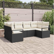 Gartensofa-Set 6-teilig in Schwarz und Weiß aus Poly-Rattan, Gartenmöbel-Set 6 Stücke mit Kissen, modernes 6er Set für Terrasse und Balkon