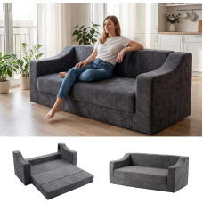 Kempinės sofa lova Išskleidžiama 202 x 180 cm Chenille audinio mados 2 vietų sulankstoma sofa su miego funkcija Patogi ir kvėpuojanti didelė sofa lova svetainei, miegamajam, biurui | Kvėpuojanti, patogi, sulankstoma