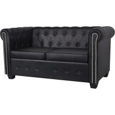 SECOLI Chesterfield sofa 2 sėdimų vietų Retro dirbtinės odos derliaus juoda sofa Minkšta sofa Sofos ir kušetės Svetainės sofa Lounge sofa juoda 2 sėdimų vietų
