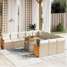 Homgoday Garden Sofa Set 11-Piece with Cushions in Beige Polyrattan Sofa Bed Living Room Couch Set Sofas for Outdoor Use, Outdoor Furniture Model 3274145